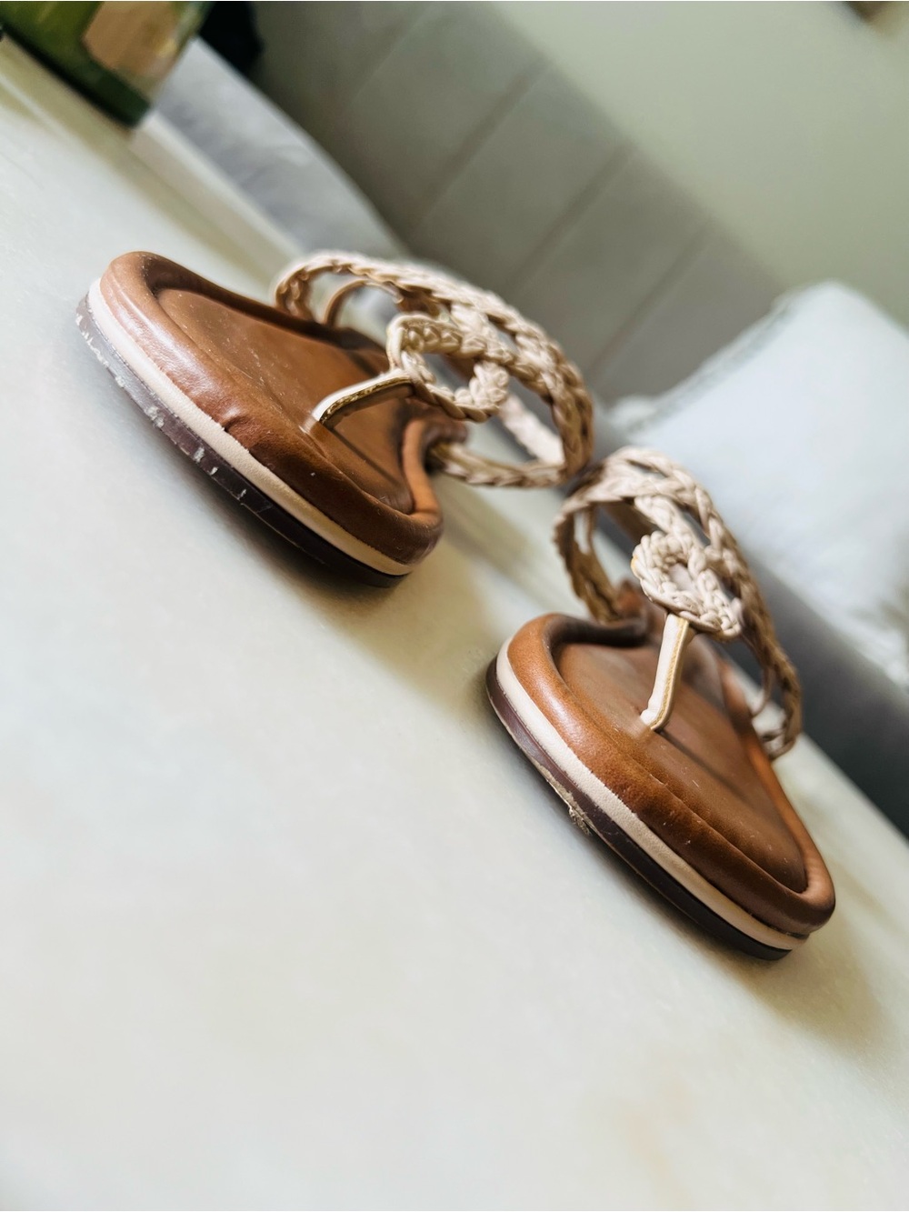 Kelly & Katie Braided T-Strap Sandal in Beige and Brown - Picture 4 of 8